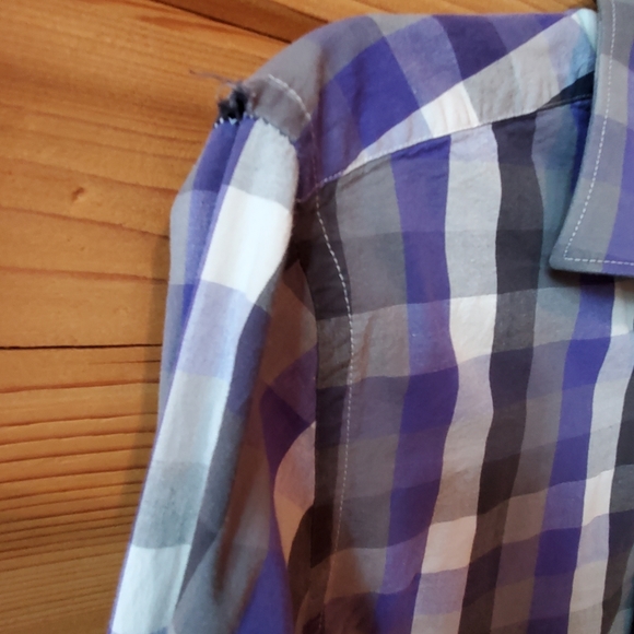 APT 9 Stretch Slim Fit Purple Checkered Button Up Shirt SZ 14.5 32/33 - Picture 3 of 7